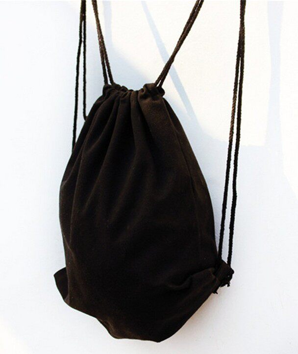 白色帆布袋背包定制logo黑色束口袋双肩包定做抽绳收口袋环保布袋