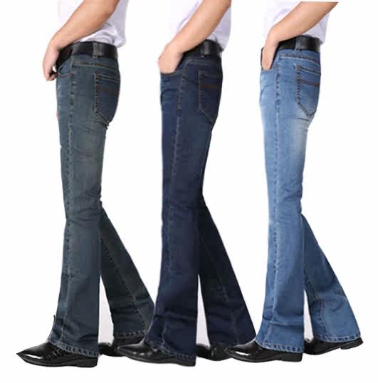 p微喇叭牛仔裤男士韩版春夏季款式长裤修身小喇叭裤男大脚裤wp_爱酷商