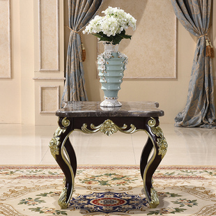 欧式实木角几客厅沙发边几新古典美式奢华大理石面雕花角几家具