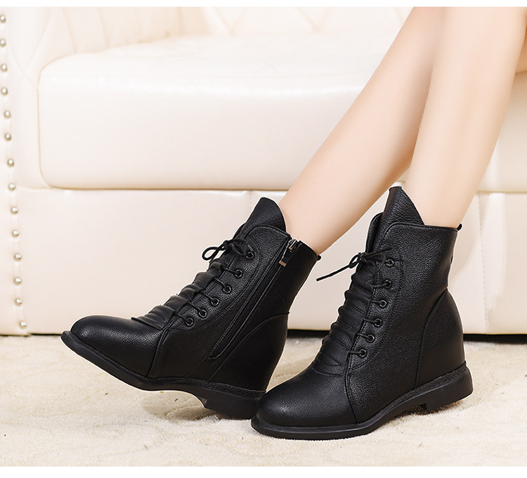春秋真皮短靴平底女半靴中筒马丁软皮靴女士单鞋复古系带休闲单靴