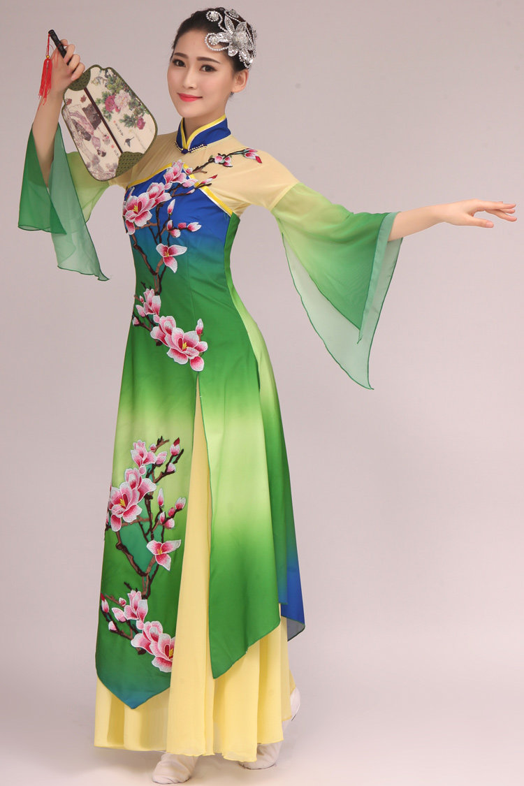 古典舞演出服装女江南烟雨伞舞表演服饰民族舞蹈旗袍连衣裙扇子舞