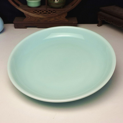 龙泉青瓷12英寸大汤盘 剁椒鱼头盘 陶瓷深盘大号水果盘圆菜盘子