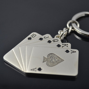 厂家直销 好运扑克同花顺钥匙扣 创意精品 背面可订制logo