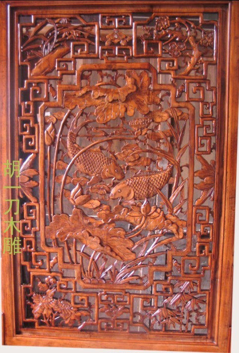 热卖东阳胡一刀木雕纯手工雕刻精雕荷花鱼年年有余连年有余