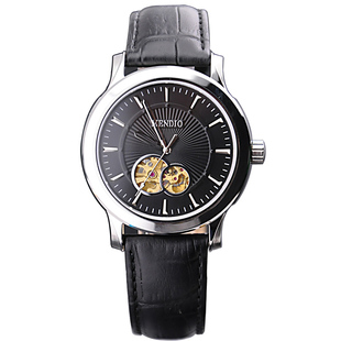 七夕礼物mendio蒙迪欧全自动机械男表蓝宝石镜面真皮时尚男士手表