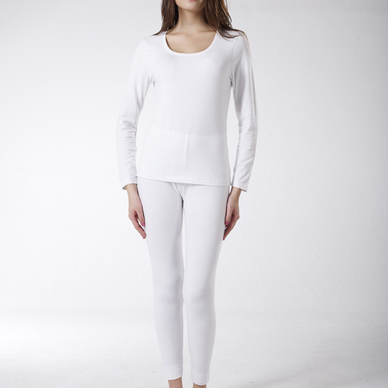 薄款保暖内衣女纯棉秋衣秋裤白色套装圆领领打底全棉毛衫基础圆领