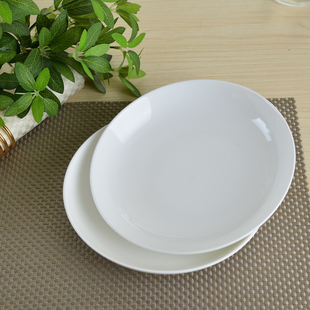 包邮饭盘子饭店酒店异形餐具纯白色骨瓷陶瓷菜盘果盘深盘创意圆形