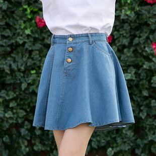 2016春秋夏季韩版学生半身裙高腰牛仔百褶裙a字短裙文艺小清新女