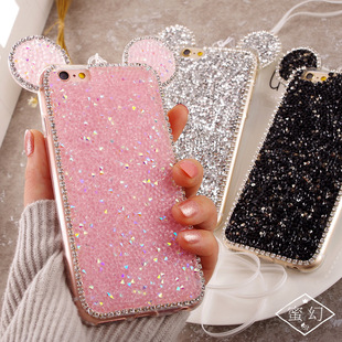 水钻iphone6splus苹果6手机壳6plus奢华镶钻全包硅胶挂绳6p粉色女