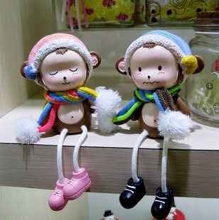 猴年小礼物汽车摆饰吊脚小猴子bb生肖猴摆件可爱家居装饰动物摆设