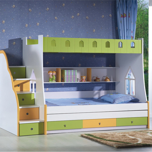 现代简约板式儿童床1.2米高低床三层床1米双层床子母床带拖床