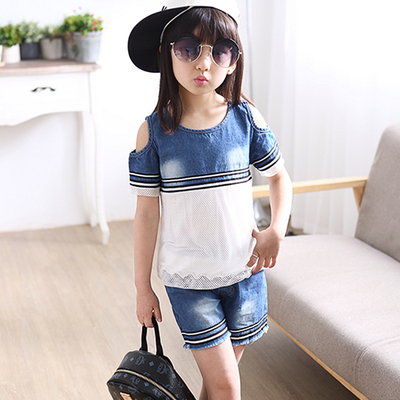 童装夏装女童牛仔套装中大童新款儿童套装学生牛仔短裤短袖两件套