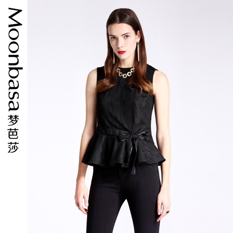 欧美时尚女装精品波点宽松翻领雪纺无袖衬衫,梦芭莎官方旗舰店