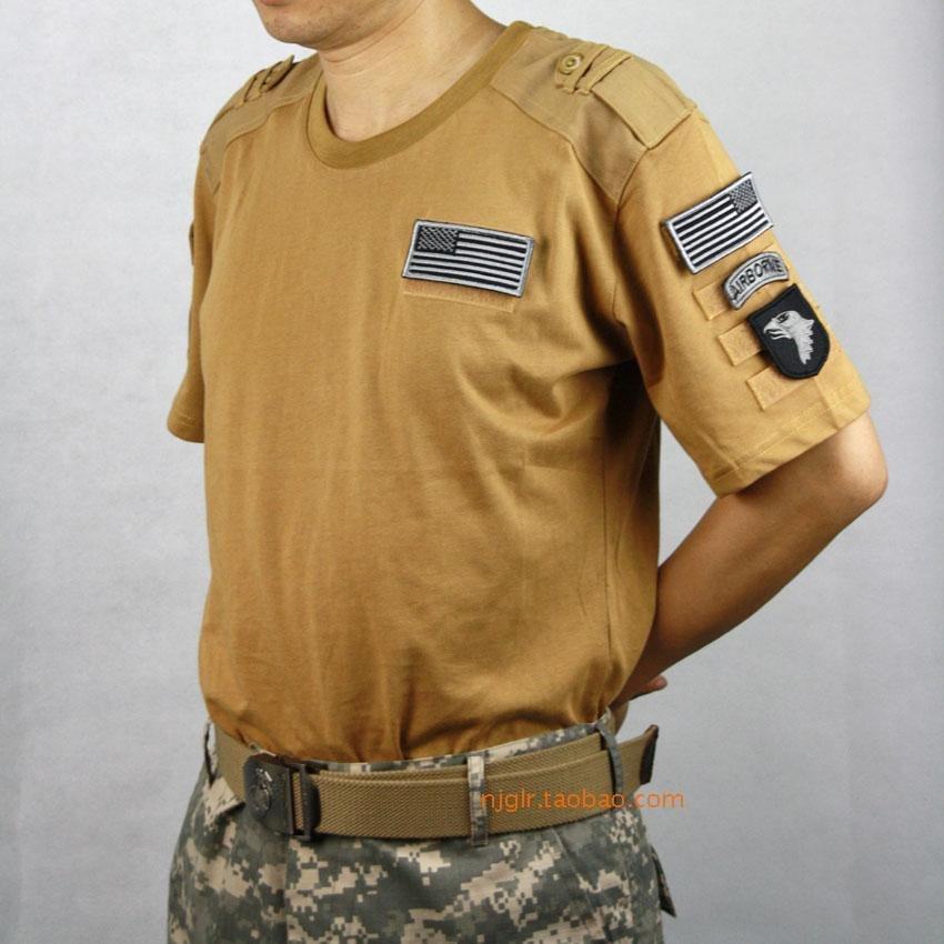 清仓 户外军迷圆领t恤 美82红臂章圆领长袖男纯棉弹力紧身t恤9324