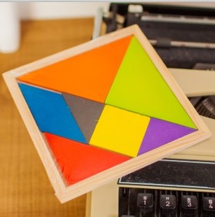 儿童益智早教玩具木质七巧板拼图 立体原木彩色方块 几何木块