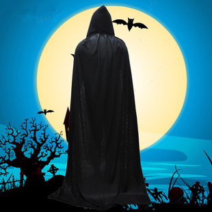 万圣节加长黑色戴帽斗篷披风 死神披风 鬼节成人披风吸血鬼披风