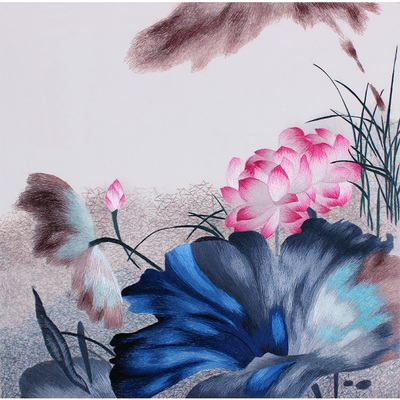 苏绣diy套件初学水墨荷花荷叶针迹扫描零基础手工入门刺绣图案