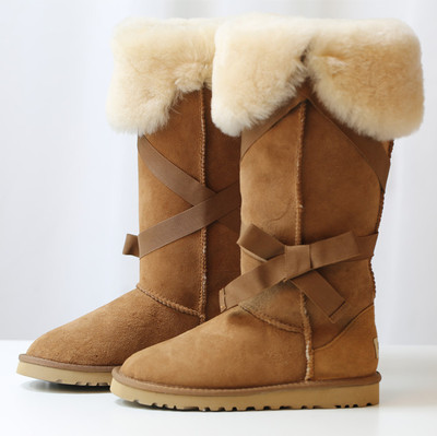 2015 新款 来自星星的你超长羊皮毛一体 蝴蝶结 雪地靴