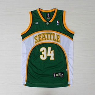 君子 雷霆队篮球服绿黄 超音速队34号雷阿伦球衣allen君子雷swingman