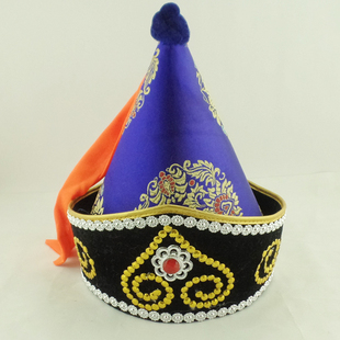 成人蒙古族舞蹈头饰帽子少数民族服饰蒙古袍配饰蓝色尖顶男帽