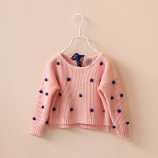 童装2016春装新款女童小球球短款针织套头衫儿童宝宝休闲毛衣