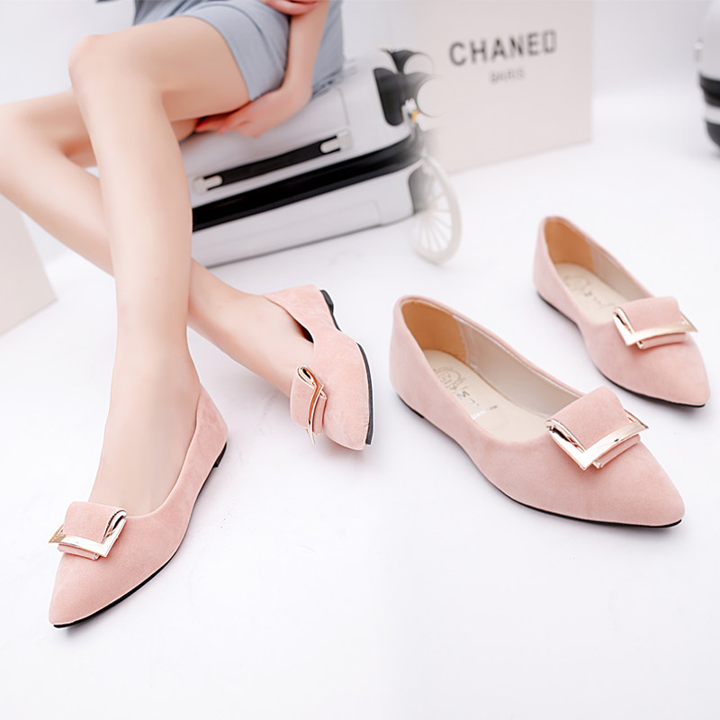 女单鞋平底鞋平跟尖头2017春秋新款低帮浅口韩版休闲鞋铆钉金银色