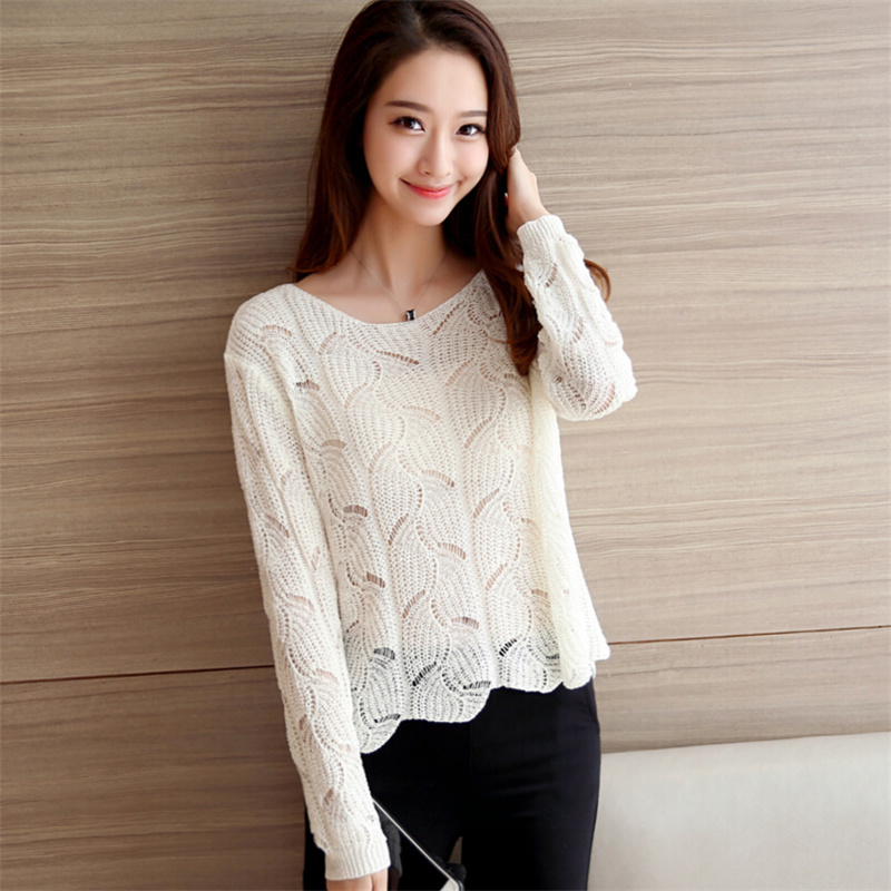 毛衣女秋冬套头学生韩版宽松短款镂空针织衫女长袖线衫女薄罩衫潮
