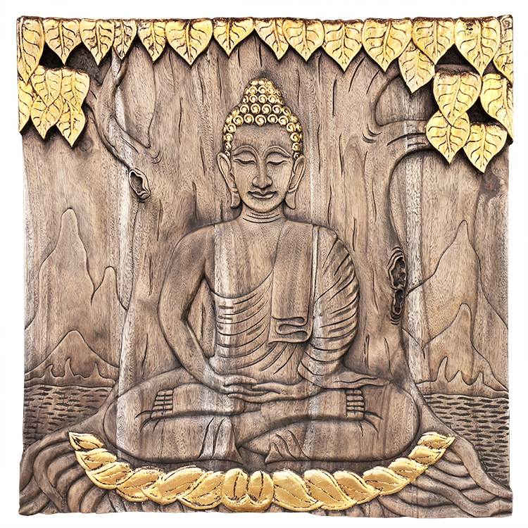 泰国木雕壁挂 客厅镇宅菩提树下释迦牟尼实木挂件 佛像木雕画饰品