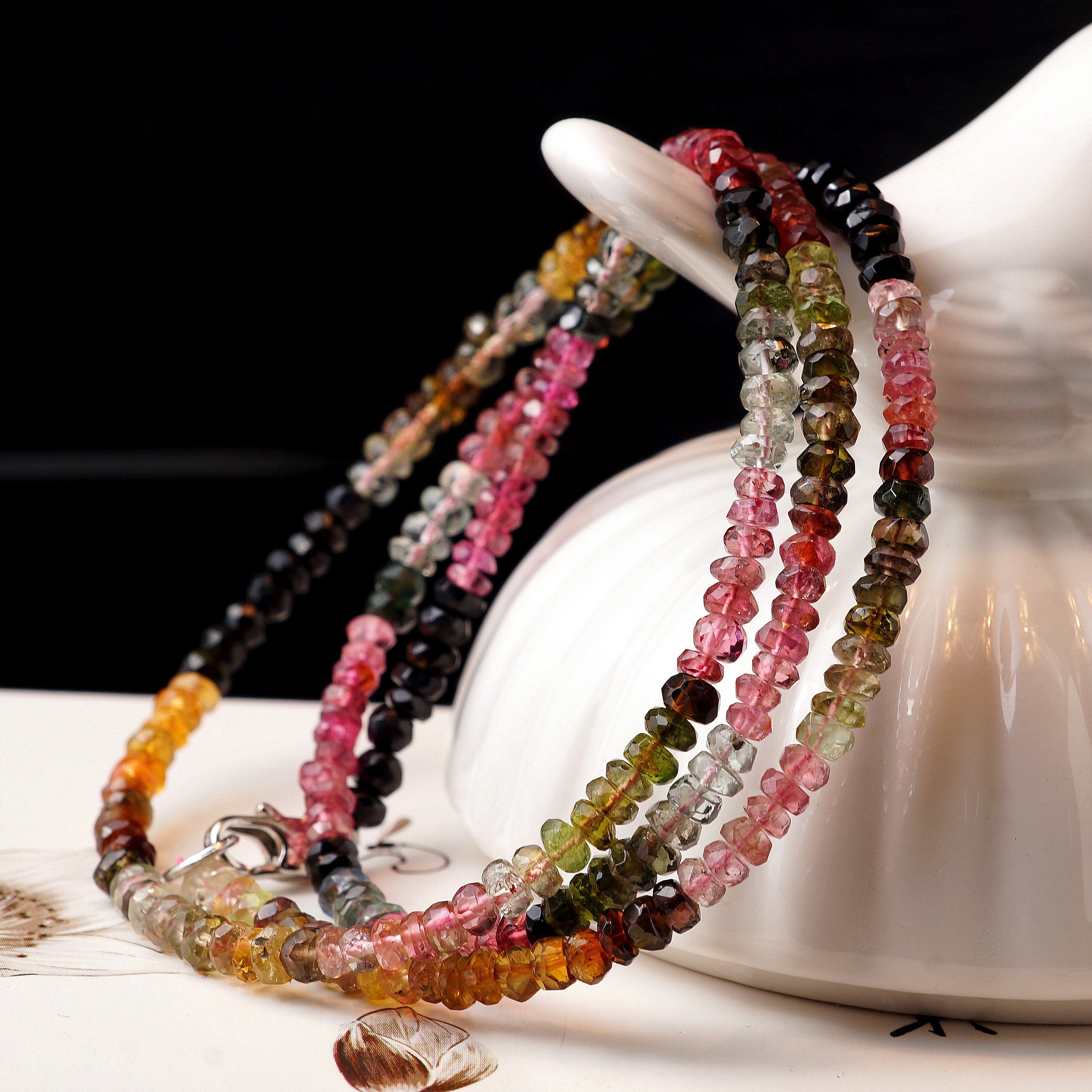 大风车家印度天然彩虹切面碧玺多圈手链项链刻面碧玺半成品长链