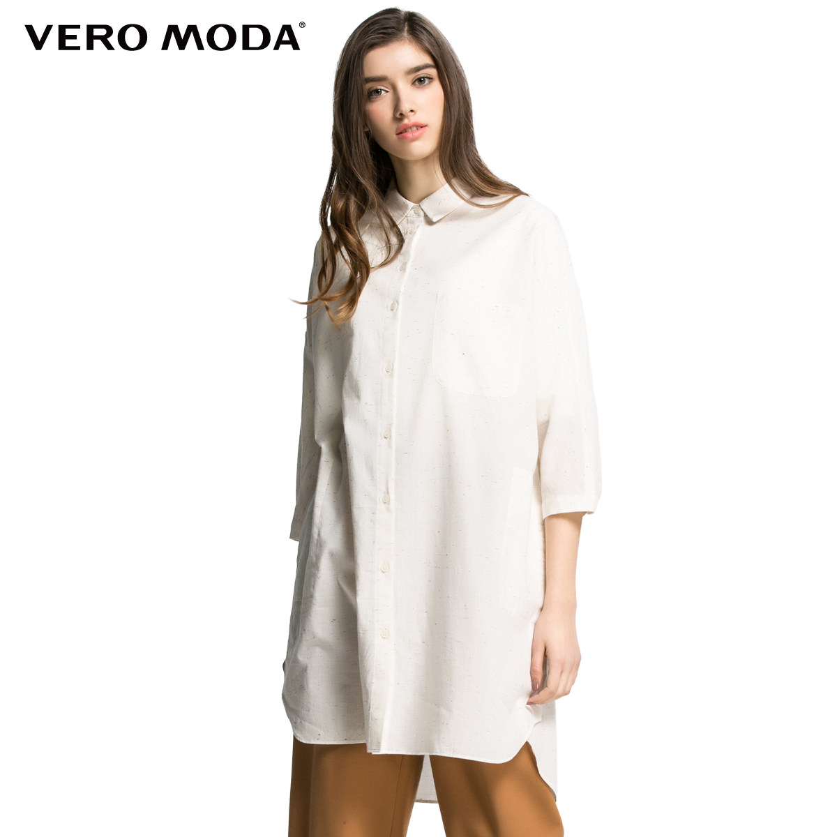 veromoda色织蝙蝠袖长版女衬衫|316131006