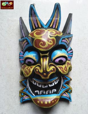 木雕 民间手工艺品 纯手工制作 脸谱面具 消灾避邪 金傩 27*16cm