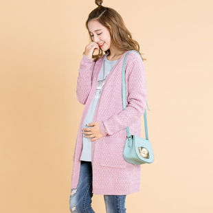 简约百搭孕妇装春秋孕妇针织开衫外套宽松韩版秋装大码怀孕上衣