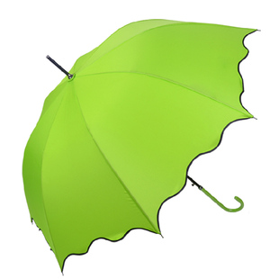 拱形 弯柄韩国公主伞 荧光绿纯色简约创意雨伞荷叶边拱形直柄伞长柄伞