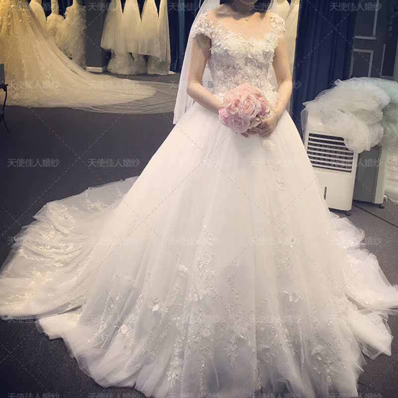 婚紗禮服2016春新抹胸大碼奢華水鑽拖尾蕾絲新娘婚紗hs608