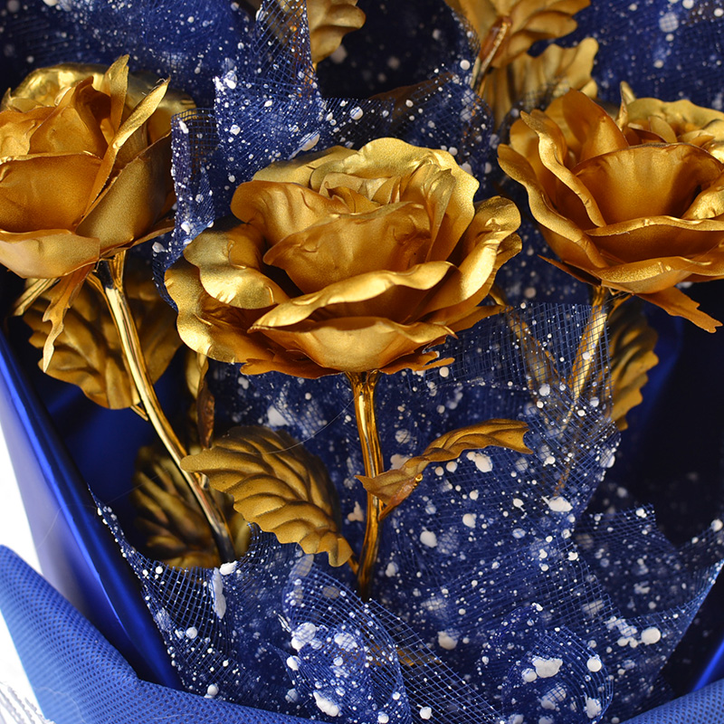 24k金箔玫瑰花束锡箔金玫瑰花手捧礼盒圣诞情人节送女友生日礼物