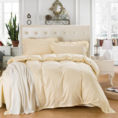 全棉简约条纹纯色米黄色单人被罩160x210cm 纯棉单件被套160 210