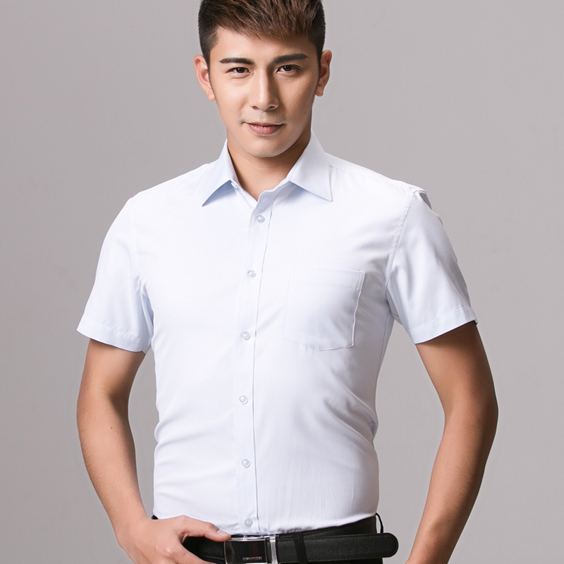 男士夏季休闲牛仔衬衣纯棉商务长袖韩版修身青年短袖衬衫男潮大码