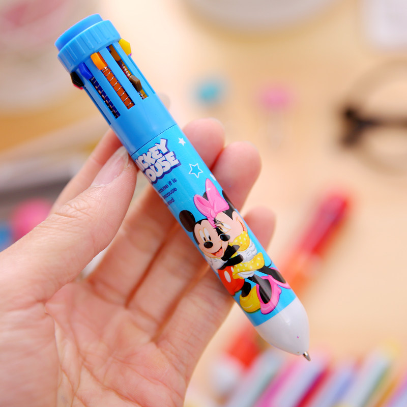 韩国创意文具卡通可爱多色圆珠笔批发按动彩色油笔原子笔10支笔芯