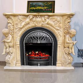欧式人物大理石壁炉装饰品摆件定制石雕壁炉架美式石材壁炉电视柜