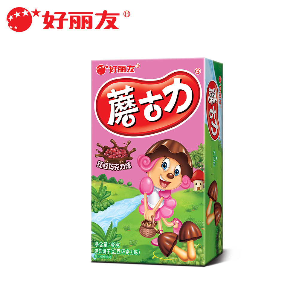 好丽友 蘑古力红豆巧克力味48g 蘑菇小饼干儿童休闲食品零食小吃