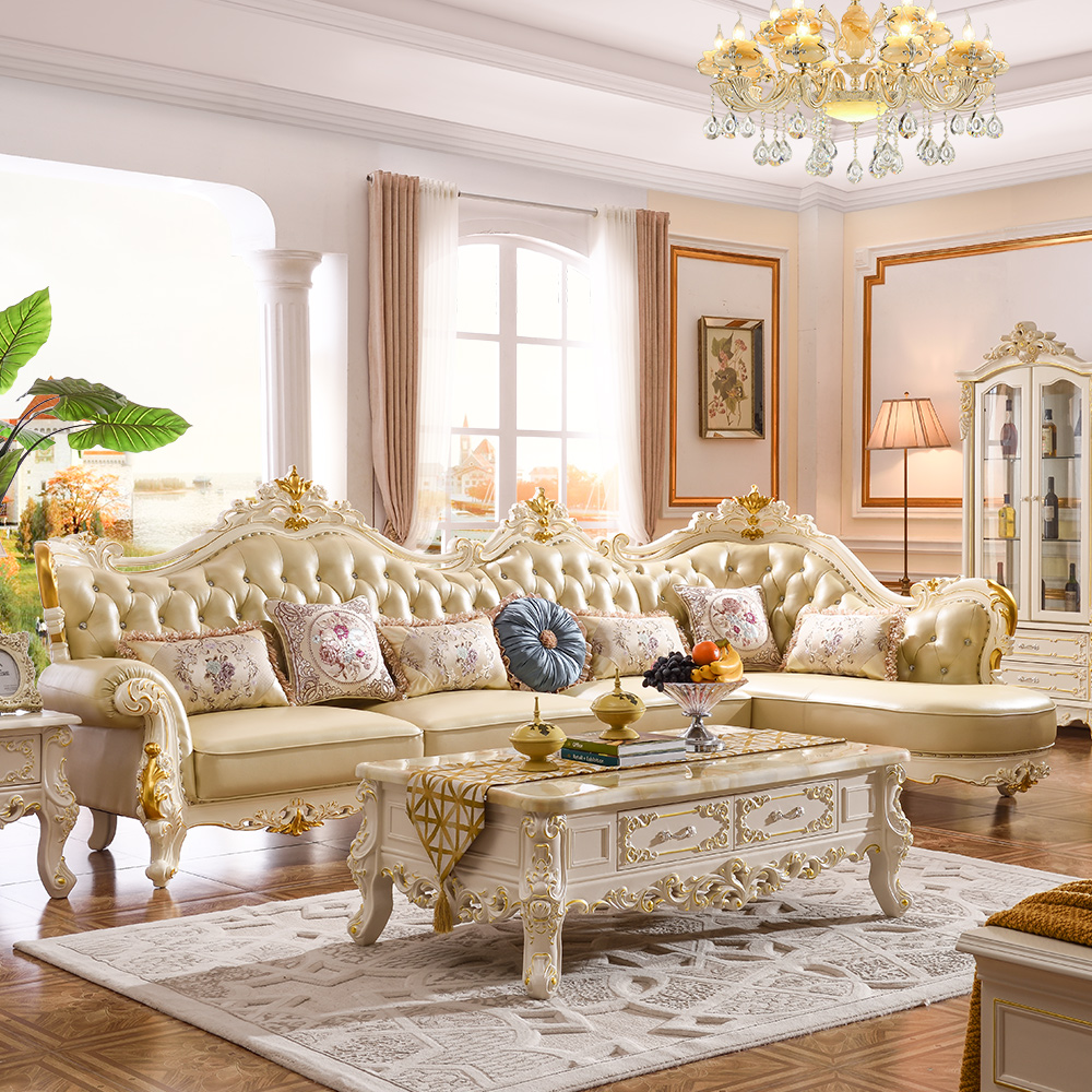 玛诗顿欧式真皮转角沙发法式客厅实木家具组合头层牛皮艺沙发