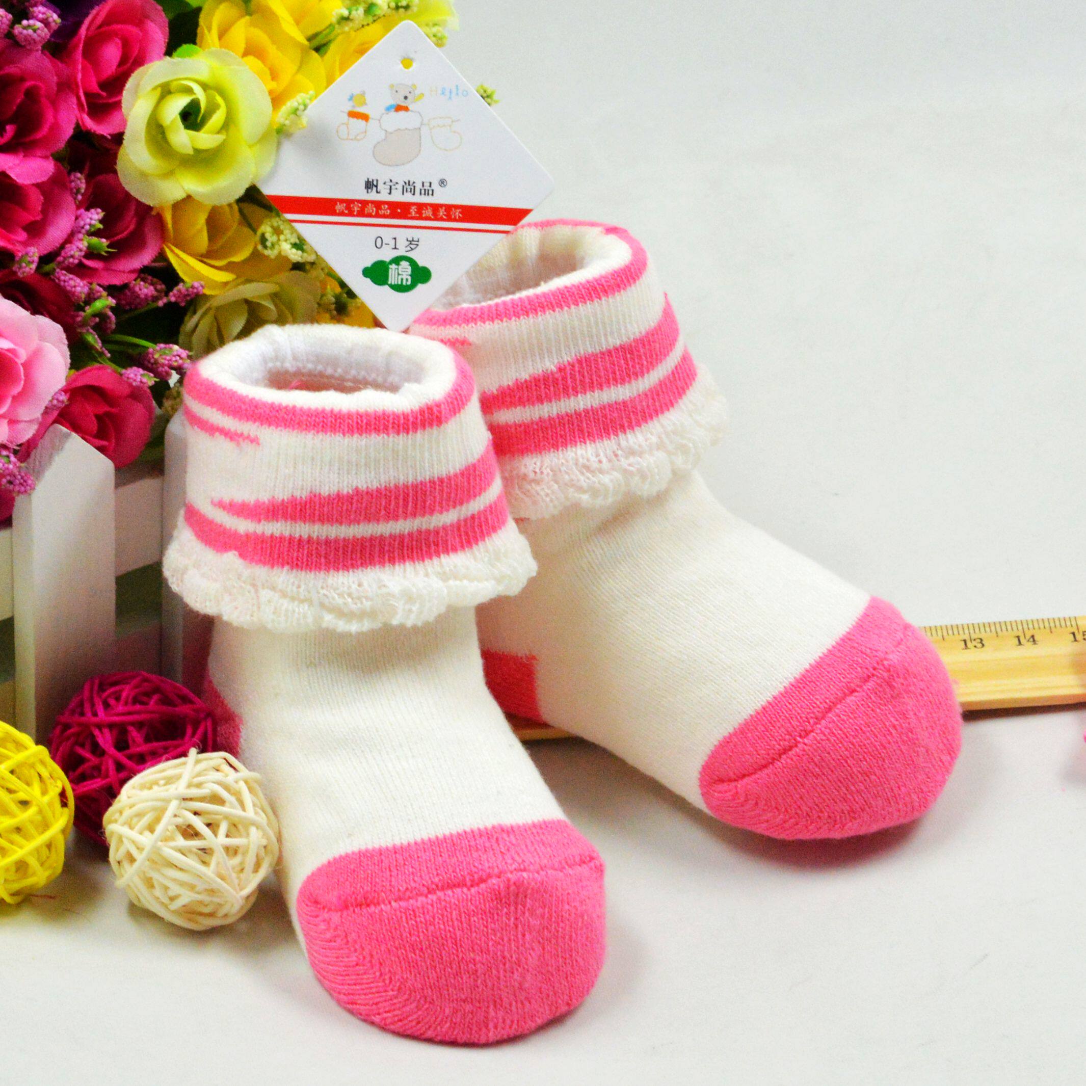 宝宝防滑纯色袜子婴幼儿中筒加厚袜 韩版秋冬季针织保暖毛线袜