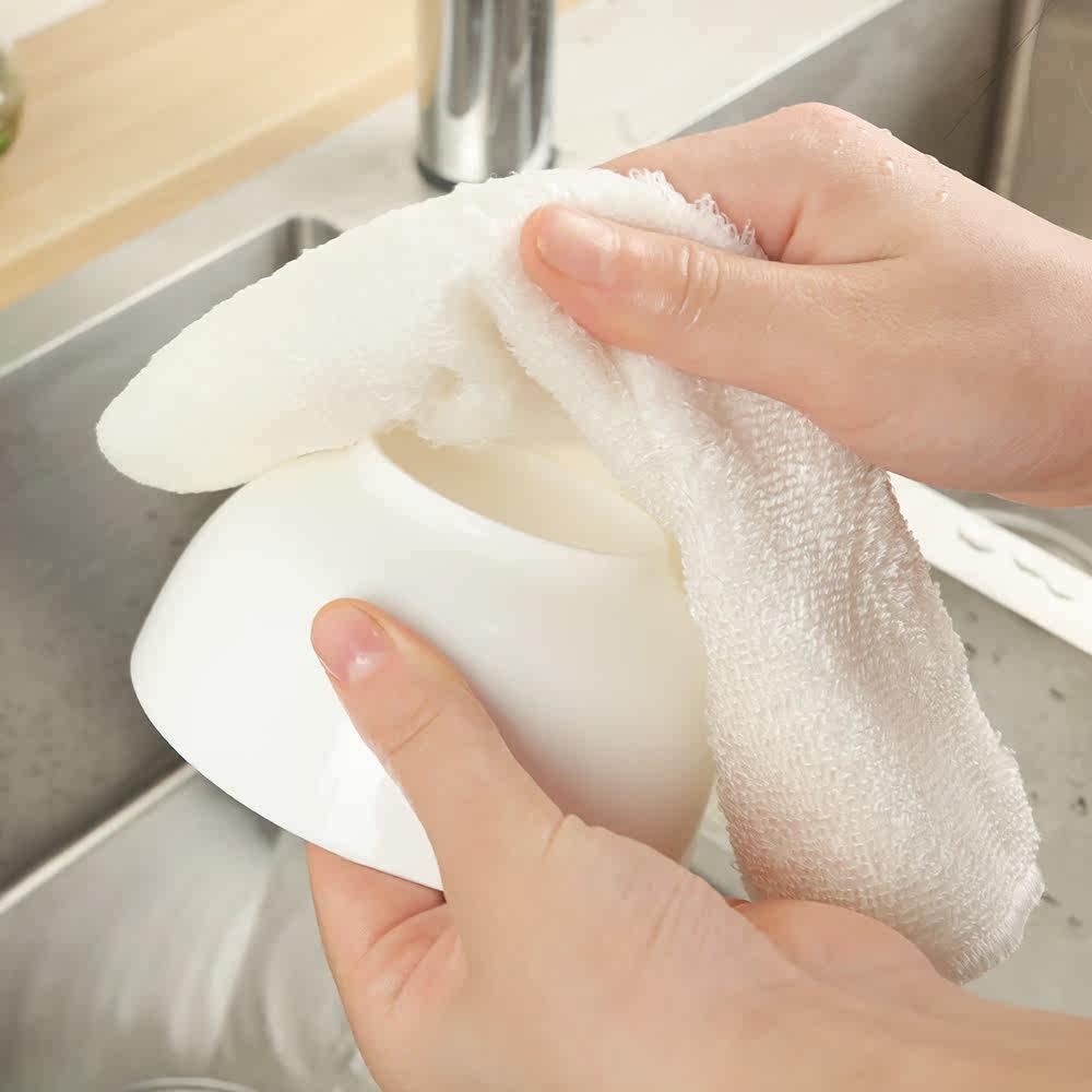 魅洁 不沾油不掉毛厨房洗碗巾 加厚吸水抹布擦碗毛巾细纤维洗碗布