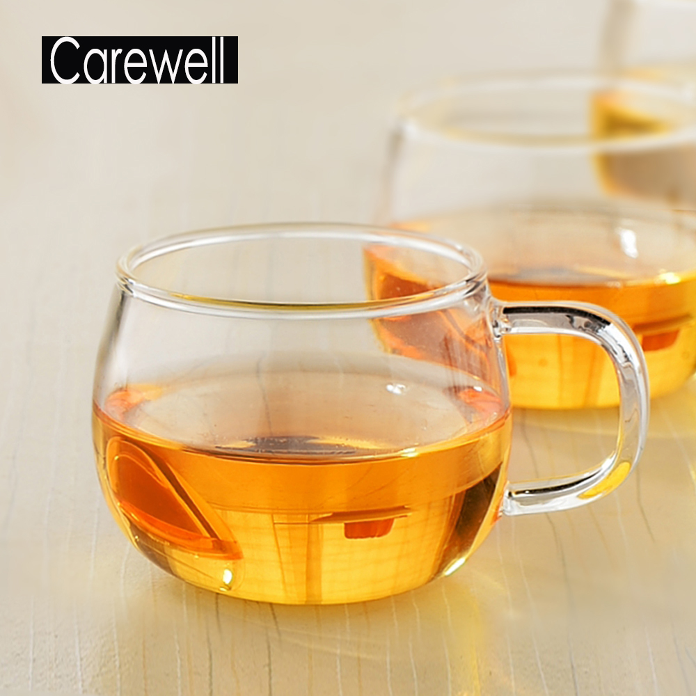 carewell 花茶杯透明玻璃水杯带把 耐热咖啡个人大杯子 150ml加厚