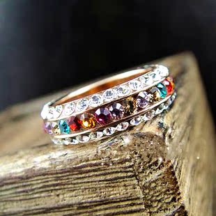 泰国清迈西米亚风彩钻招财转运戒指民族风精致水晶玫瑰金指环配饰