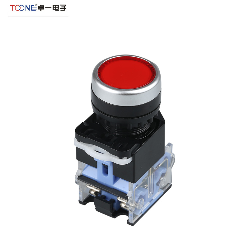 卓一 自复位按钮开关按键电源la38-11点动平头小型圆形红绿色22mm