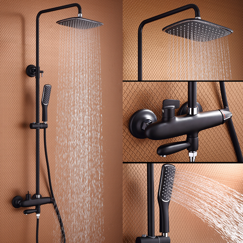 潜水艇卫浴淋浴白色黑色花洒套装浴室欧式仿古金色大花洒黄铜升降