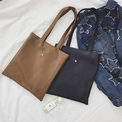 2017秋冬新款单肩手提女包日韩潮百搭休闲学院风软皮学生托特包