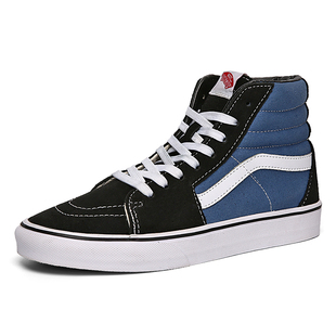 范斯科勒帆布鞋休闲鞋男女款滑板鞋情侣鞋高帮蓝白