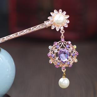 珍珠水晶古风发簪盘发古典步摇中式簪子简约女孩宫廷手工古代头饰